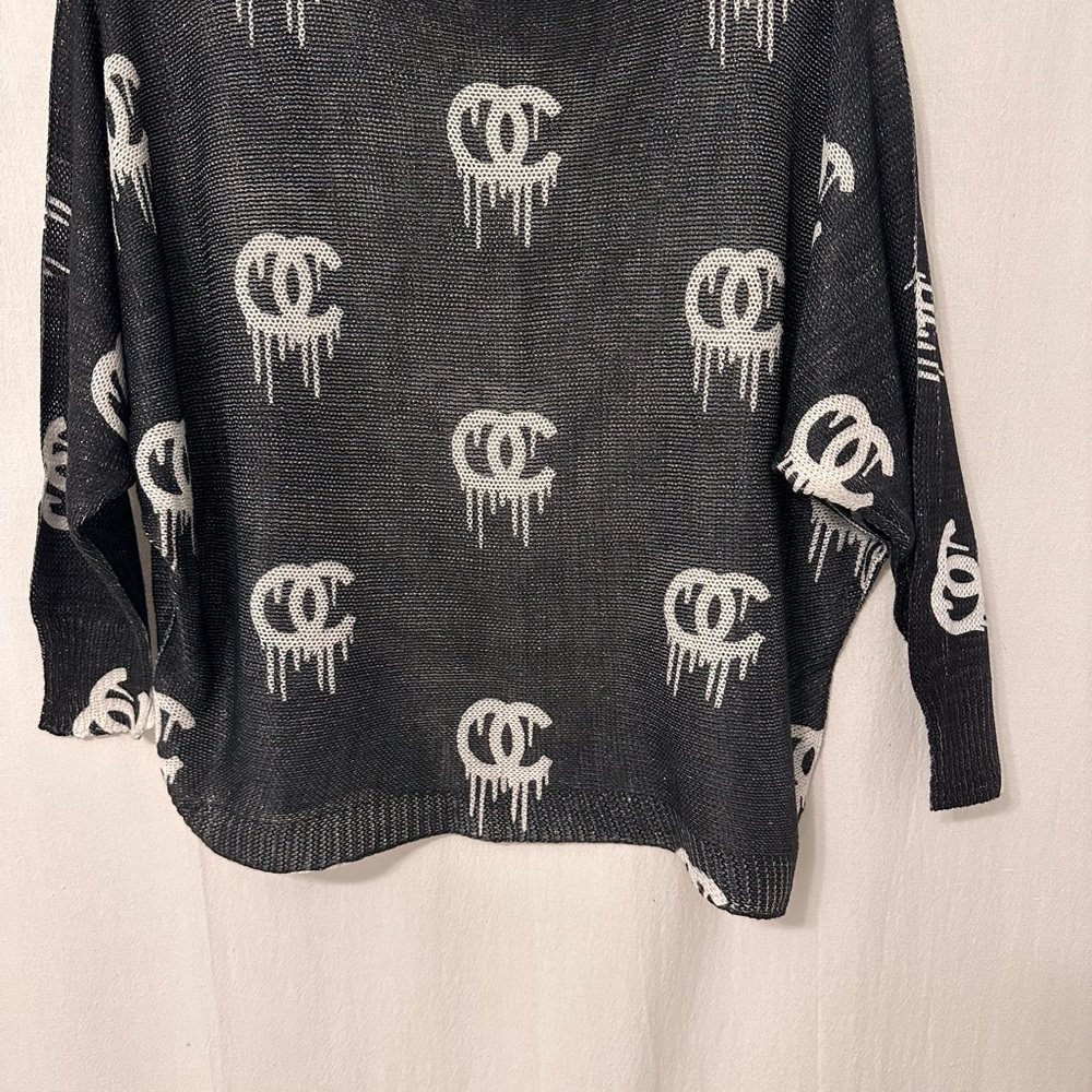 Dark Navy and White Drip Logo Sweater